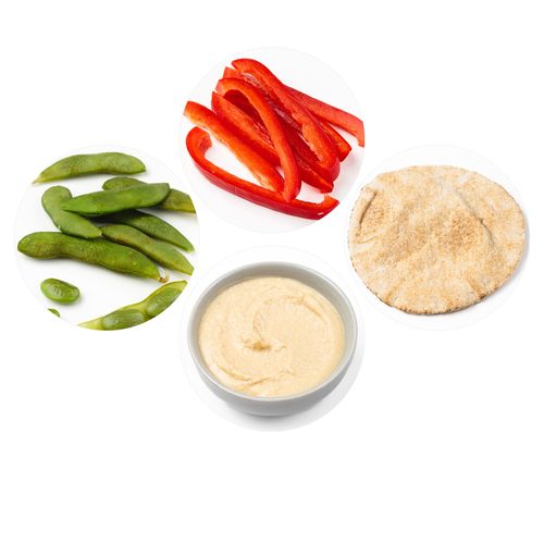 Edamame (1 cup), Red Pepper, Hummus, and Pita | EatLove