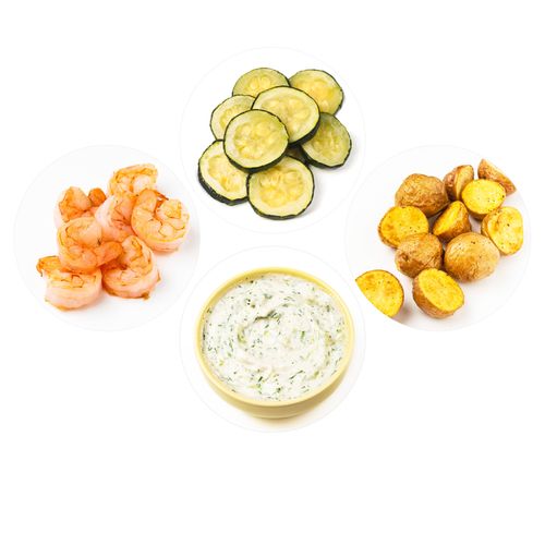 Shrimp (3 oz), Zucchini, Potatoes, and Tzatziki | EatLove
