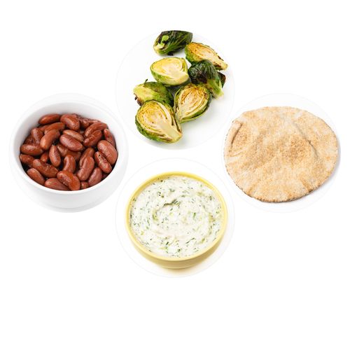 Kidney Beans (1 cup), Brussels Sprouts, Tzatziki, and Pita | EatLove